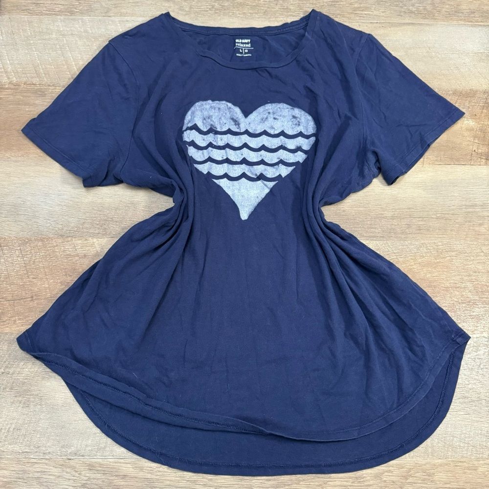 Old Navy Blue Heart Graphic Women's Top Size Large